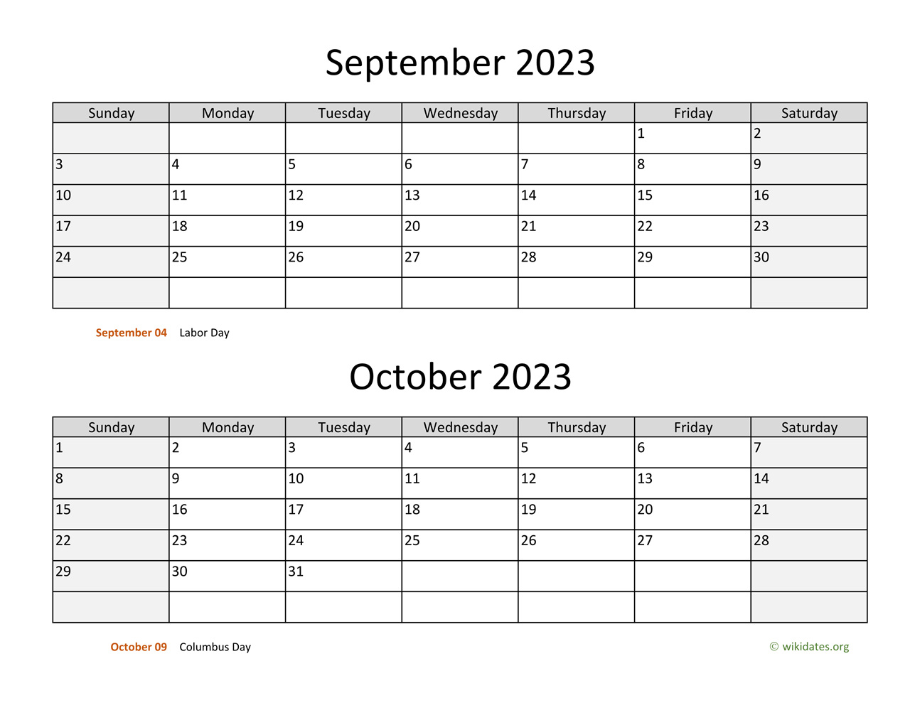 September And October 2023 Calendar WikiDates