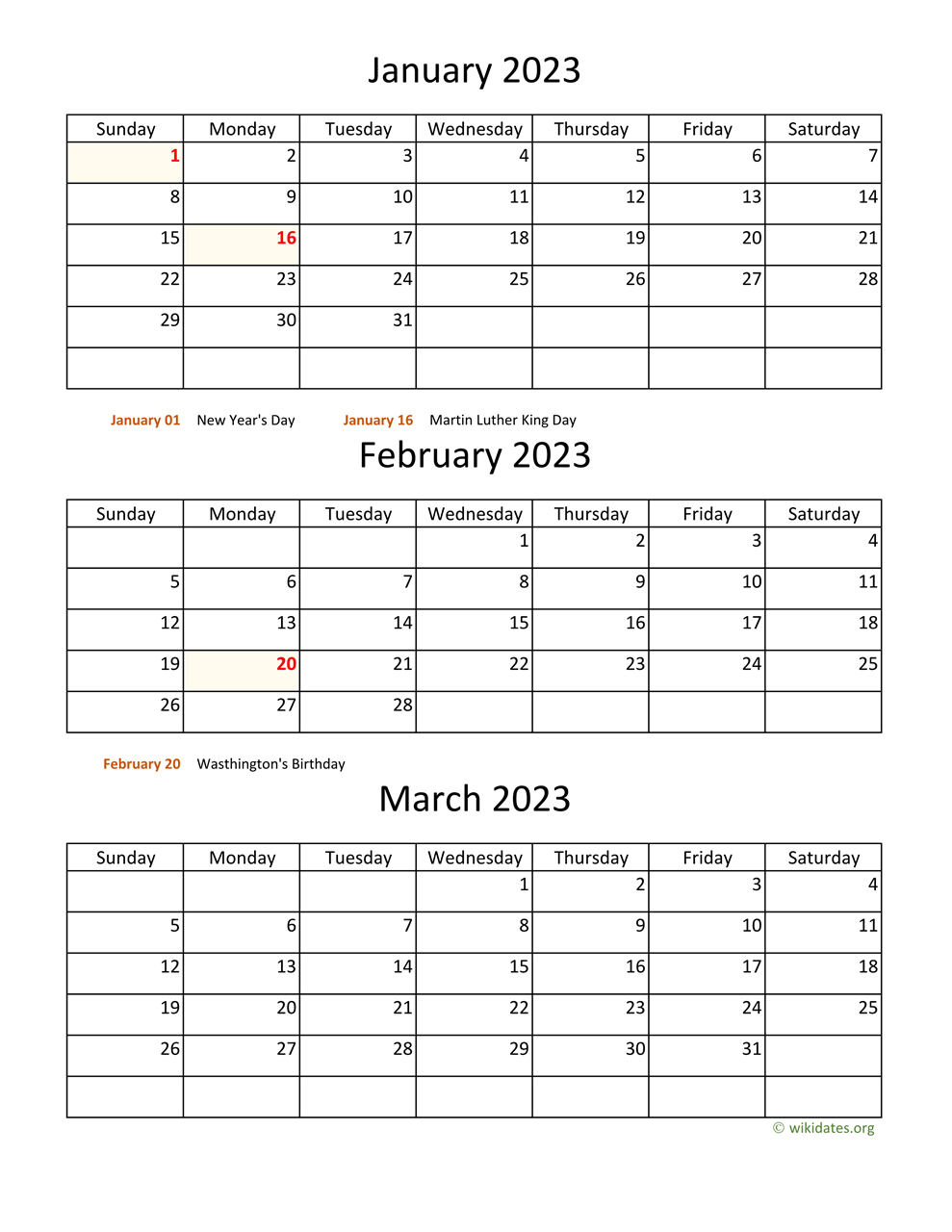 Printable 2023 Calendar | WikiDates.org