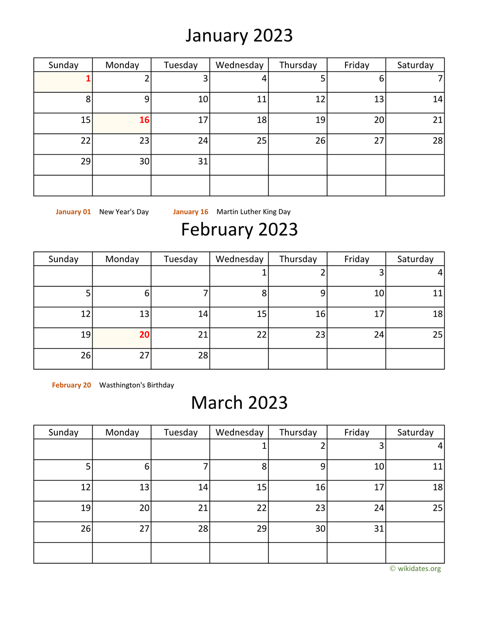 Printable 2023 Calendar