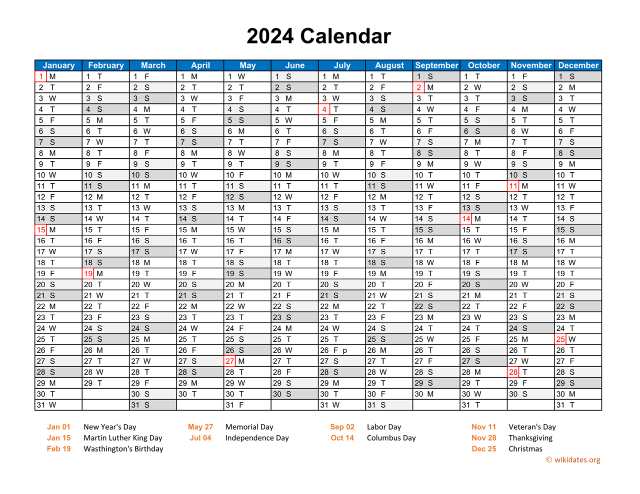 2024 Calendar Printable One Page