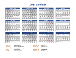 PDF Calendar 2024 with Federal Holidays