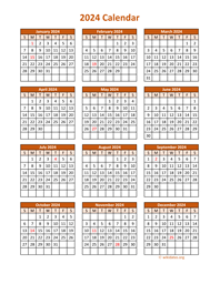 Full Year 2024 Calendar on one page