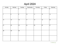 Basic Calendar for April 2024