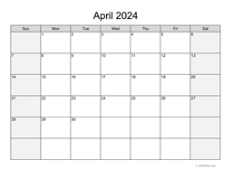 April 2024 Calendar with Weekend Shaded
