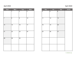 April 2024 Calendar on two pages