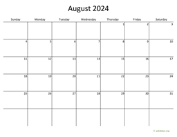 August 2024 Calendar with Bigger boxes