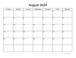 Basic Calendar for August 2024