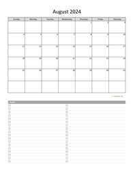 August 2024 Calendar with To-Do List