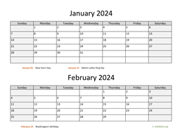 january and february 2024 calendar