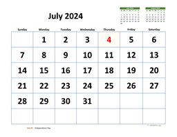July 2024 Calendar with Extra-large Dates