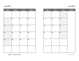 July 2024 Calendar on two pages