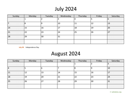 July and August 2024 Calendar