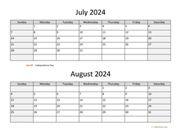 july and august 2024 calendar