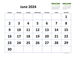 June 2024 Calendar with Extra-large Dates