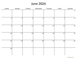 June 2024 Calendar with Bigger boxes