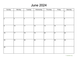 Basic Calendar for June 2024