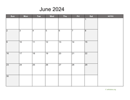 June 2024 Calendar with Notes