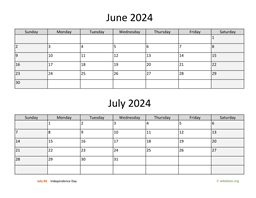 June and July 2024 Calendar