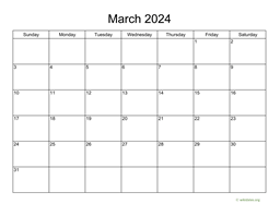 Basic Calendar for March 2024