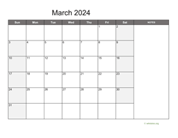 March 2024 Calendar with Notes