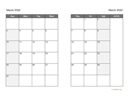 March 2024 Calendar on two pages