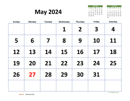 May 2024 Calendar with Extra-large Dates