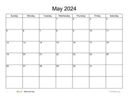 Basic Calendar for May 2024