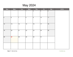 May 2024 Calendar with Notes