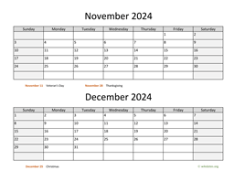 november and december 2024 calendar