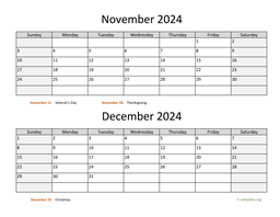 November and December 2024 Calendar