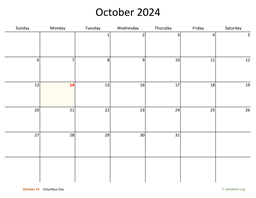 October 2024 Calendar with Bigger boxes