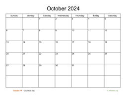 Basic Calendar for October 2024