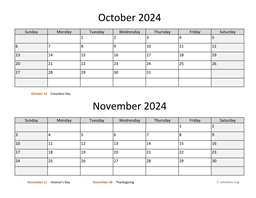 october and november 2024 calendar