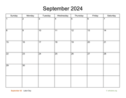 Basic Calendar for September 2024