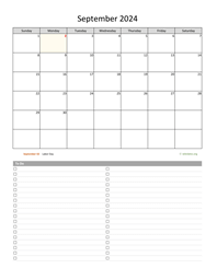 September 2024 Calendar with To-Do List