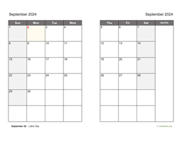 September 2024 Calendar on two pages