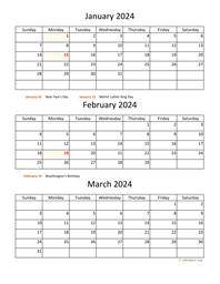 three months 2024 calendar vertical