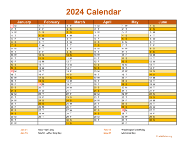 2024 Calendar on 2 Pages, Landscape Orientation