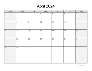 April 2024 Calendar with Weekend Shaded