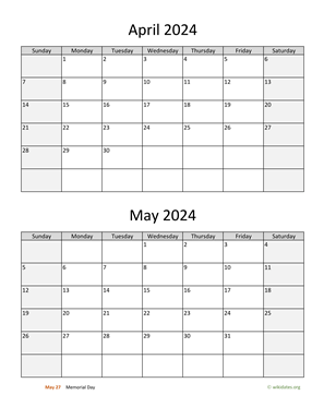 April and May 2024 Calendar Vertical