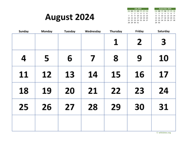 August 2024 Calendar with Extra-large Dates