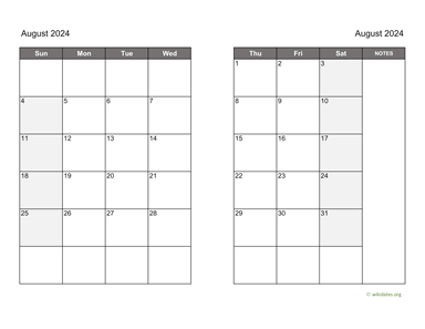 August 2024 Calendar on two pages