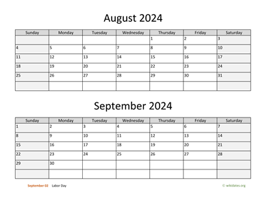 August and September 2024 Calendar Horizontal