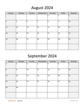 August and September 2024 Calendar Vertical