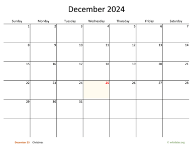 December 2024 Calendar with Bigger boxes