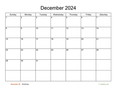 Basic Calendar for December 2024 | WikiDates.org