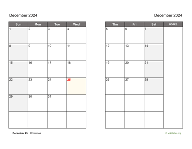 December 2024 Calendar on two pages