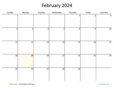 February 2024 Calendar with Bigger boxes