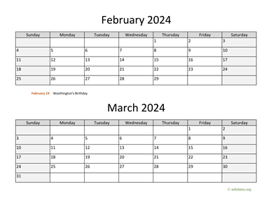 February and March 2024 Calendar Horizontal