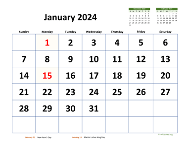 January 2024 Calendar with Extra-large Dates